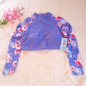 Womens Laguna Cropped Rashguard  Swim Top Bathing Suit Swimsuit Size L